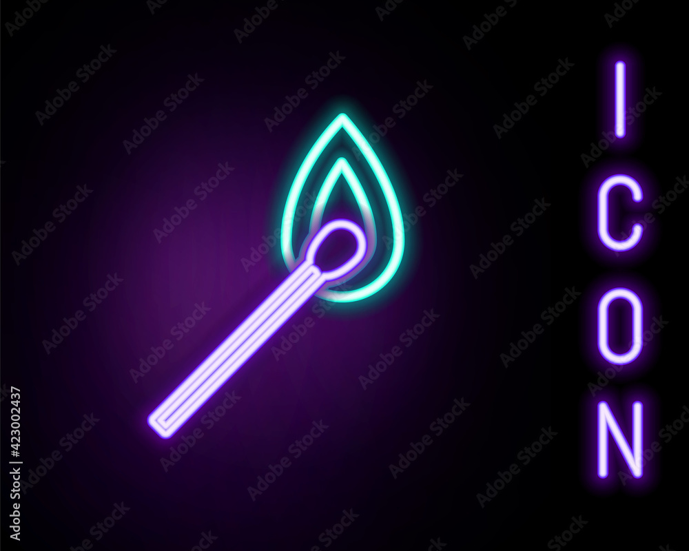 Glowing neon line Burning match with fire icon isolated on black background. Match with fire. Matches sign. Colorful outline concept. Vector Glowing neon line Burning match with fire icon isolated on black background. Match with fire. Matches sign. Colorful outline concept. Vector