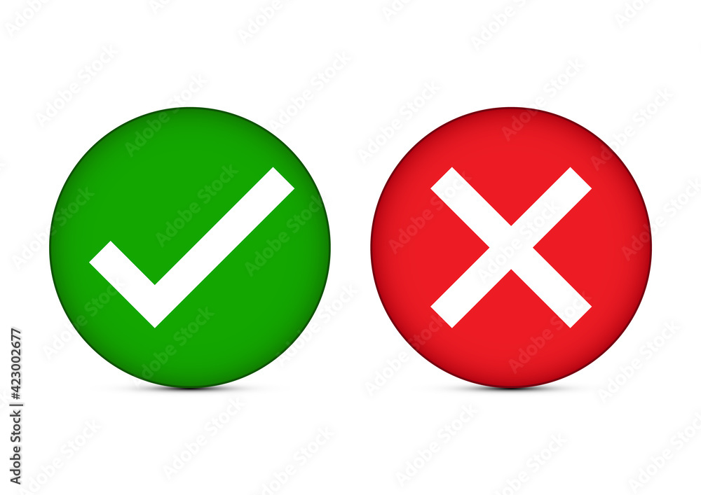 Check mark and cross sign on circle icon vector illustration Check mark and cross sign on circle icon vector illustration