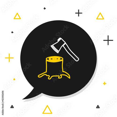 Line Wooden axe in stump icon isolated on white background. Lumberjack axe. Axe stuck in wood. Colorful outline concept. Vector