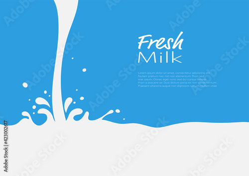 Pouring milk with splash abstract background vector illustration