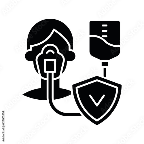 Critical illness insurance black glyph icon. Covering health conditions. Medical emergencies costs. Heart attack, cancer, paralysis. Silhouette symbol on white space. Vector isolated illustration