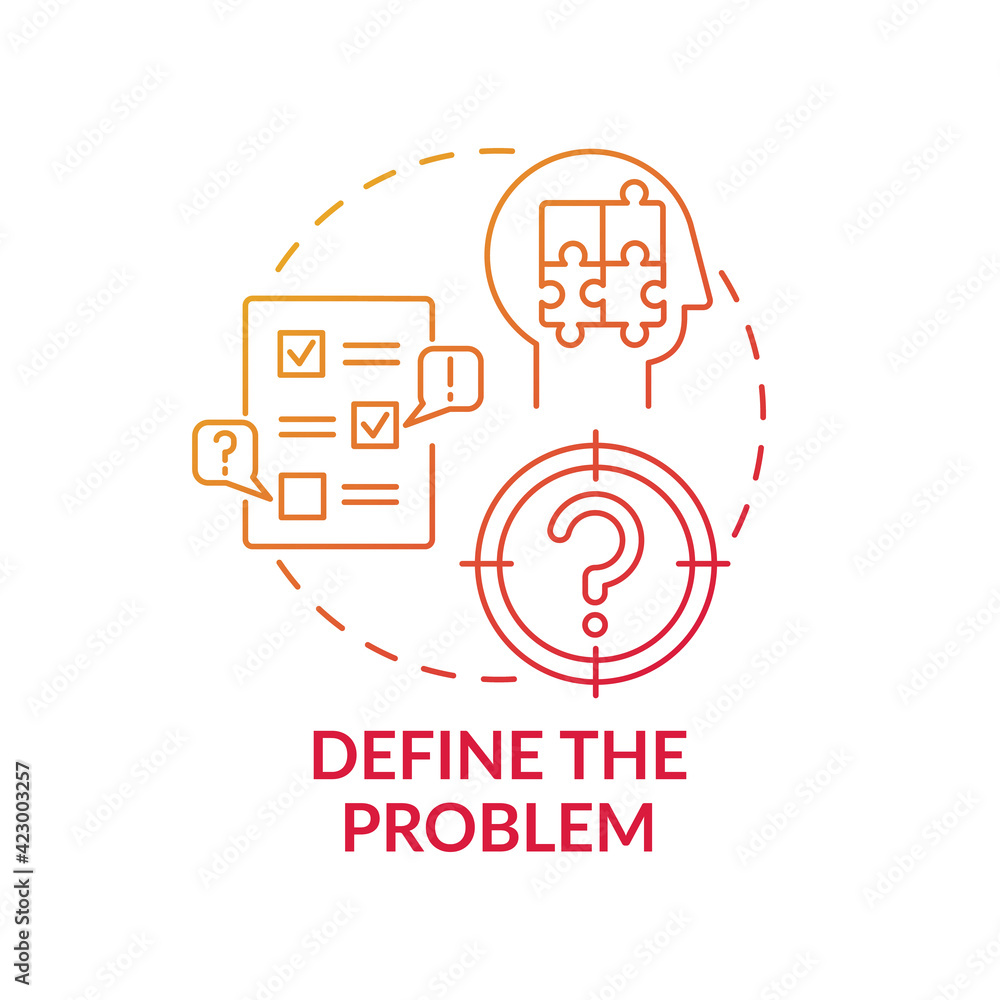 Define the problem red gradient concept icon. Diagnose system ...