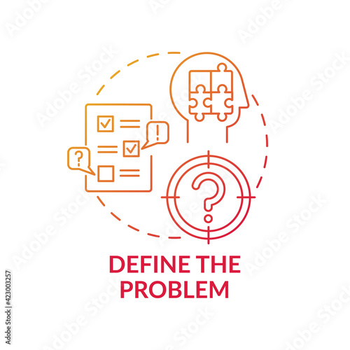 Define the problem red gradient concept icon. Diagnose system. Analyzing step in decision making process. Problem solving idea thin line illustration. Vector isolated outline RGB color drawing