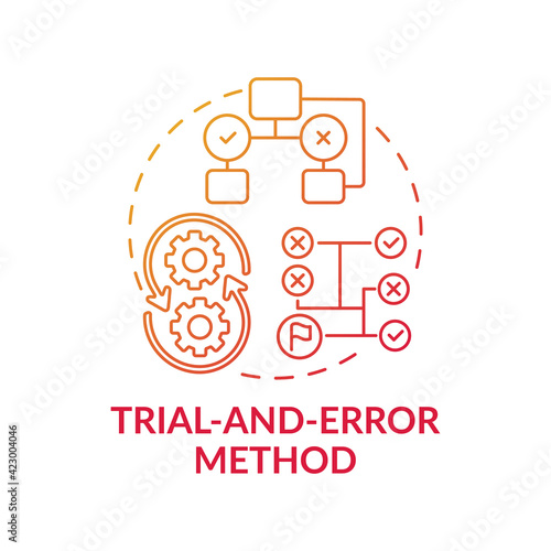 Trial and error method red gradient concept icon. Strategy to find solution. Decision making method. Problem solving idea thin line illustration. Vector isolated outline RGB color drawing