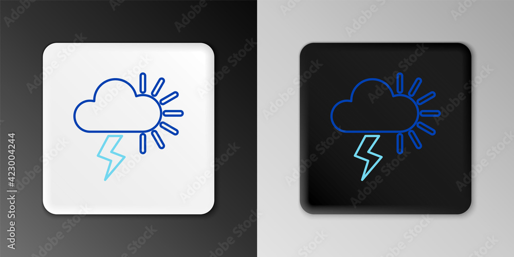 Line Storm icon isolated on grey background. Cloudy with lightning and sun sign. Weather icon of storm. Colorful outline concept. Vector