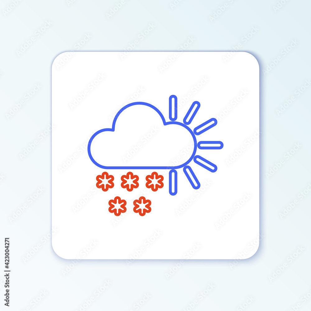 Line Cloudy with snow icon isolated on white background. Cloud with snowflakes. Single weather icon. Snowing sign. Colorful outline concept. Vector Line Cloudy with snow icon isolated on white background. Cloud with snowflakes. Single weather icon. Snowing sign. Colorful outline concept. Vector