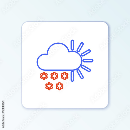 Line Cloudy with snow icon isolated on white background. Cloud with snowflakes. Single weather icon. Snowing sign. Colorful outline concept. Vector