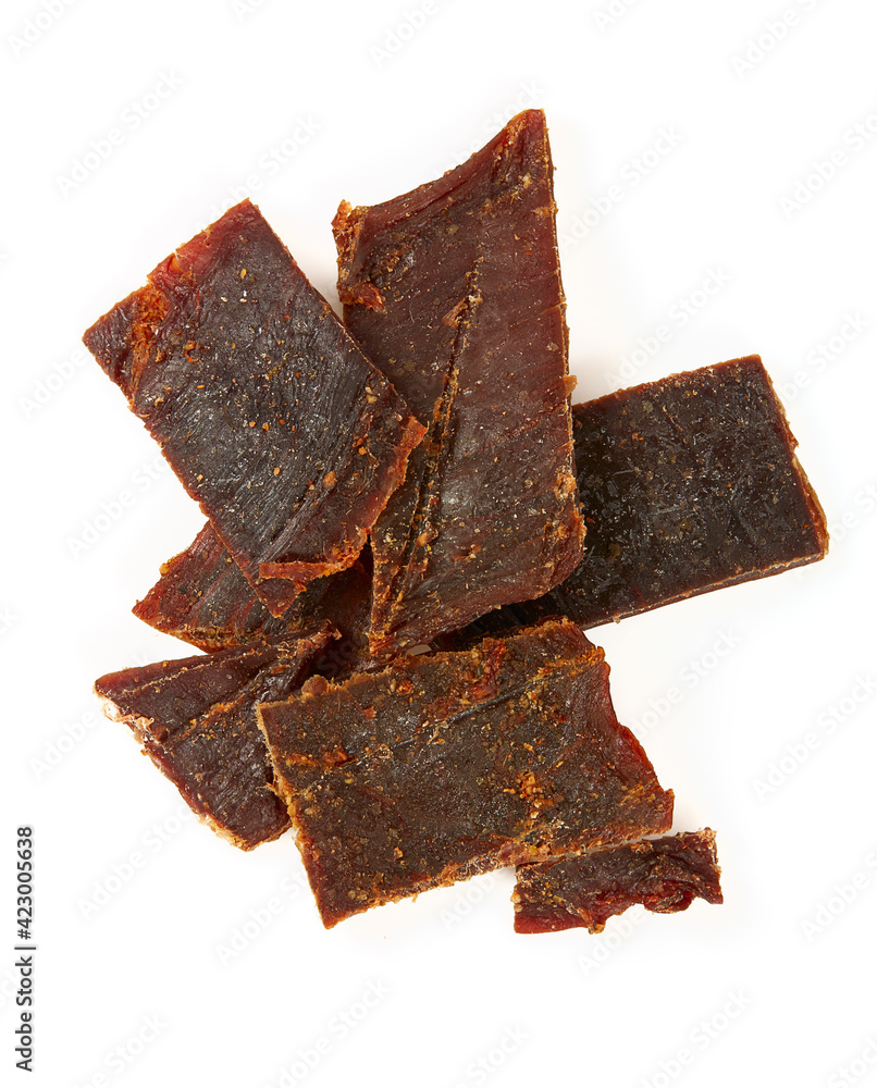Beef jerky isolated on white background. Dried meat. Stock Photo | Adobe  Stock