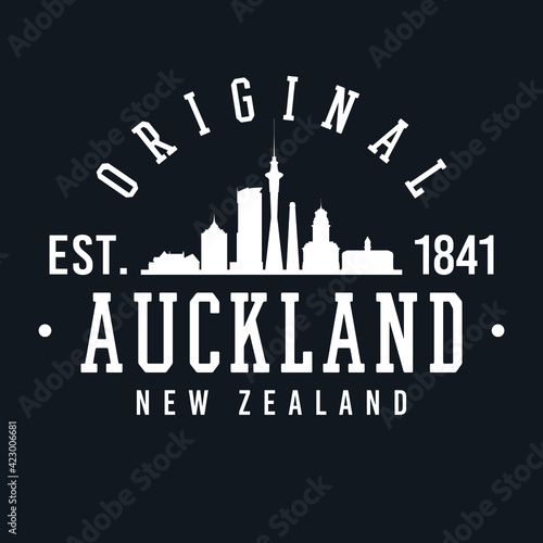 Auckland, New Zealand Skyline Original. A Logotype Sports College and University Style. Illustration Design vector.