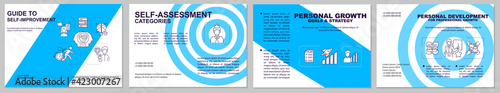 Guidance to self-improvement brochure template. Career growth. Flyer, booklet, leaflet print, cover design with linear icons. Vector layouts for presentation, annual reports, advertisement pages