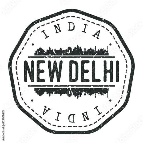 New Delhi, Delhi, India Stamp Skyline Postmark. Silhouette Postal Passport. City Round Vector Icon. Vintage Postage Design.