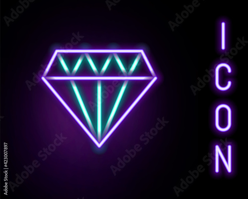 Glowing neon line Diamond icon isolated on black background. Jewelry symbol. Gem stone. Colorful outline concept. Vector