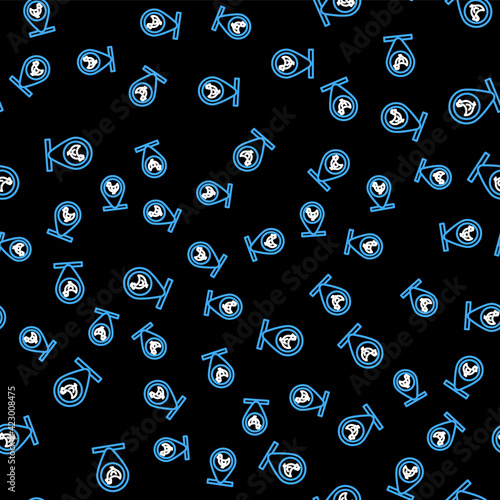 Line Chicken farm and location icon isolated seamless pattern on black background. Vector