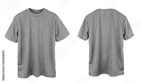 Blank Jersey T Shirt color grey template front and back view on white background 