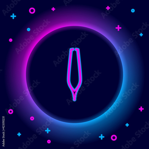 Glowing neon line Eyebrow tweezers icon isolated on black background. Cosmetic tweezers for ingrown hair. Colorful outline concept. Vector