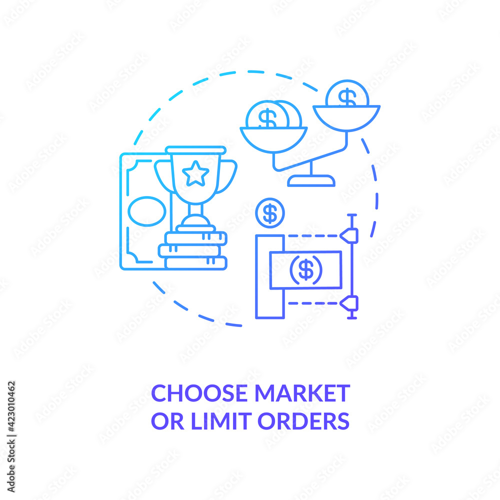 Choosing market and limit orders concept icon. Stock trading step idea thin line illustration. Setting maximum and minimum price. Selling and buying limit. Vector isolated outline RGB color drawing Choosing market and limit orders concept icon. Stock trading step idea thin line illustration. Setting maximum and minimum price. Selling and buying limit. Vector isolated outline RGB color drawing