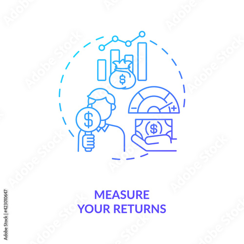 Measuring returns concept icon. Stock trading step idea thin line illustration. Investment income and losses value. Efficiency and profitability evaluation. Vector isolated outline RGB color drawing