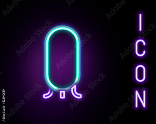 Glowing neon line Big full length mirror for bedroom, shops, backstage icon isolated on black background. Colorful outline concept. Vector