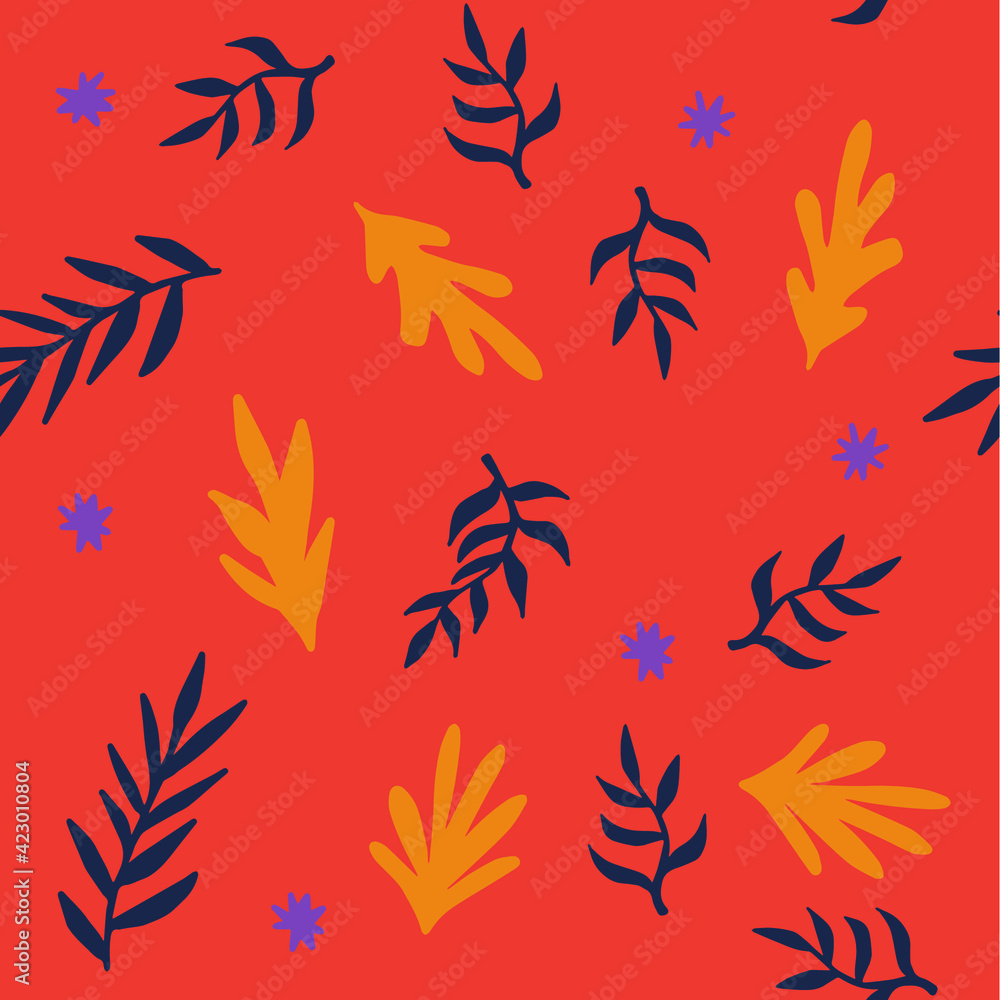 Beautiful Mid- Century Boho style Pattern with Palm Branches. Repeating Vector Design in warm color palette. Beautiful Mid- Century Boho style Pattern with Palm Branches. Repeating Vector Design in warm color palette.