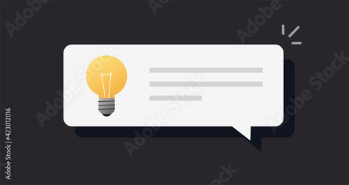 Help suggestion as quick tips message bubble speech notice vector flat cartoon, advice or solution information balloon with lightbulb and text notification photo