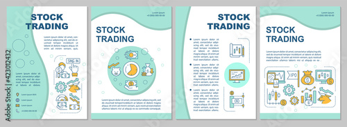 Stock trading brochure template. Online money investments. Flyer, booklet, leaflet print, cover design with linear icons. Vector layouts for presentation, annual reports, advertisement pages