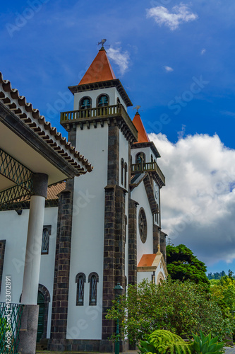 Scenic view of the church of Our Lady of Joy in small town Furnas, Sao Miguel island, Azores, Portugal © ggfoto