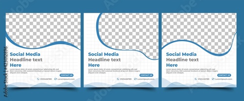 Set of Business social media post. Abstract blue fluid shape with place for the photo. Usable for social media, flyers, banners, and web internet ads.