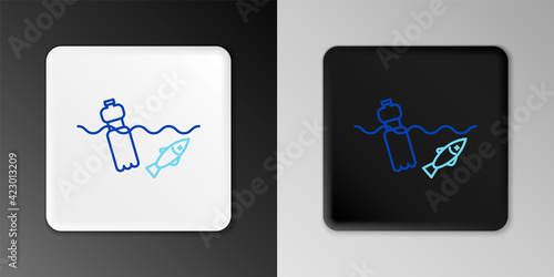 Line The problem of pollution of the ocean icon isolated on grey background. The garbage, plastic, bags on the sea. Colorful outline concept. Vector