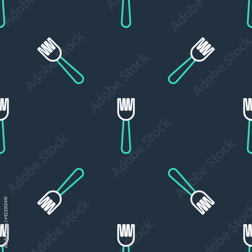 Line Disposable plastic fork icon isolated seamless pattern on black background. Vector