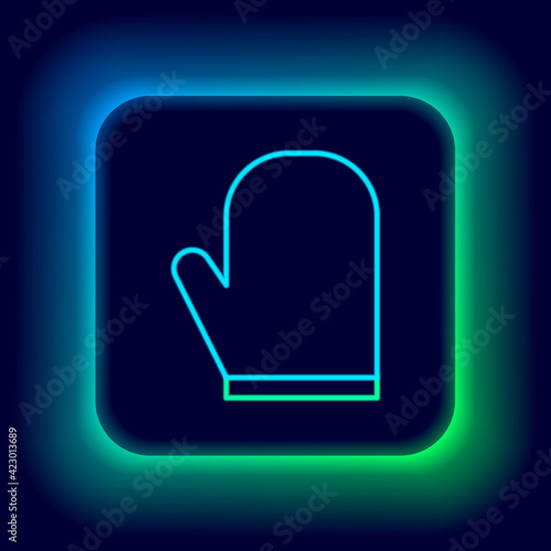 Glowing neon line Oven glove icon isolated on black background. Kitchen potholder sign. Cooking glove. Colorful outline concept. Vector