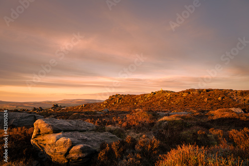Trigonometry point on top of The Roaches at sunset in the Peak District National Park.