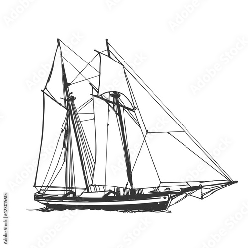 Tela Sailing ship, graphic hand drawing