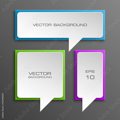 Colloquial cloud on a rectangular background. Square banner. Three speech bubbles. Volumetric die for labels. Abstract vector banner. Design shape. Rectangle form. Volume lettering dies.