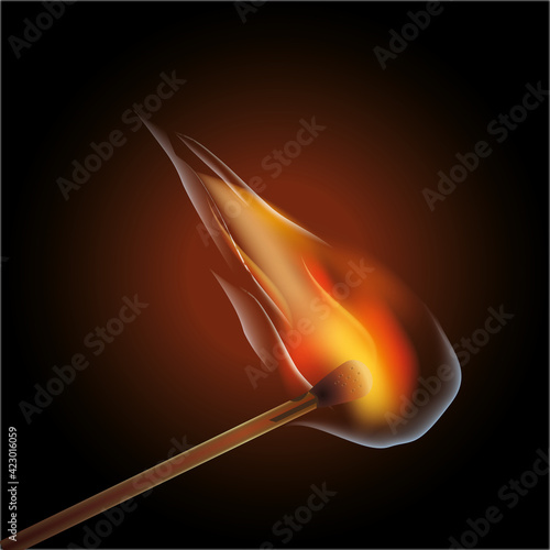burning match on black background