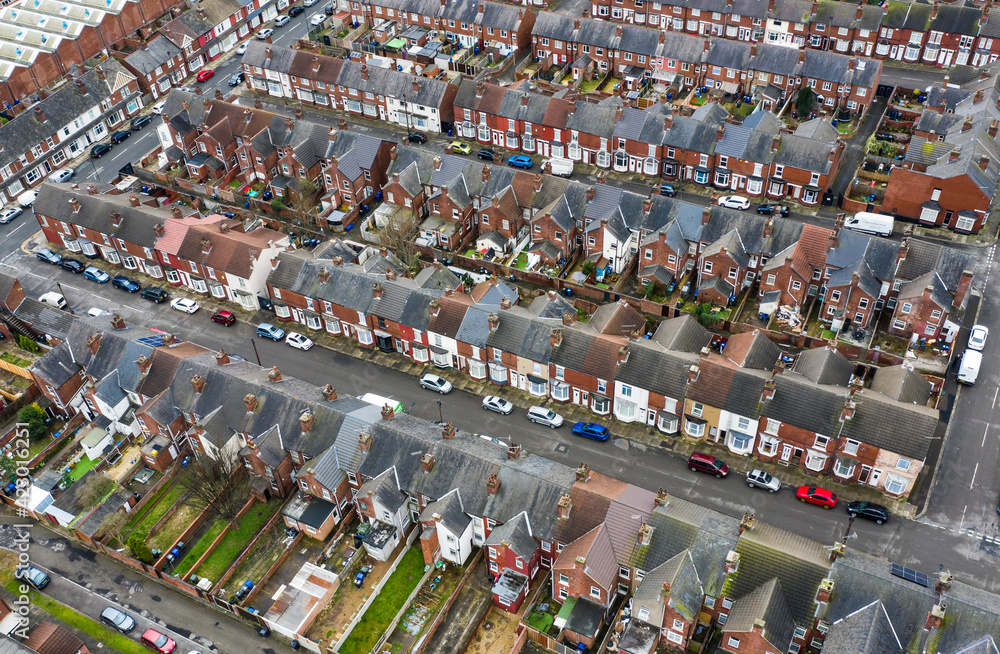 Rows of terraced houses from above