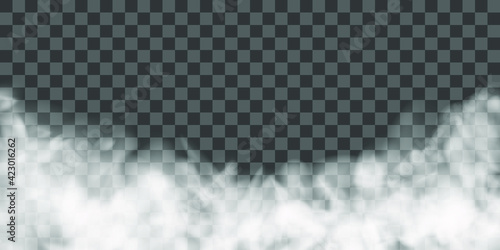 White fog texture isolated on transparent background. Steam special effect. Realistic vector fire smoke or mist 