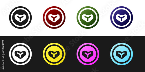 Set Steak meat on a plate icon isolated on black and white background. Cutlery symbol. Restaurant sign. Vector