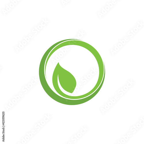 green Leaf ,organic leaf Circle vector icon template