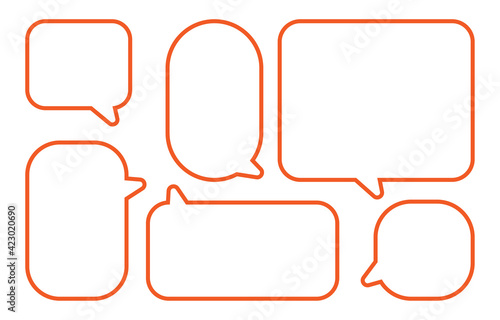 minimal orange empty speech bubbles set,outline on a white background, vector speaking or talk bubble, Doodle style