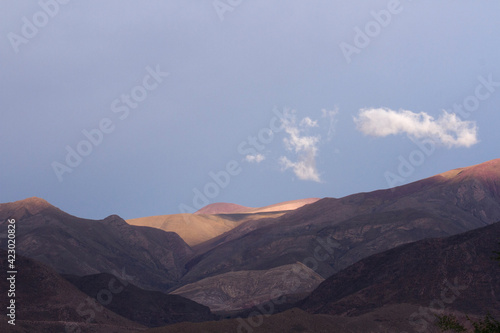 High in the mountains. The Andes cordillera at sunrise. Beautiful rock texture and morning colors and contrast. 