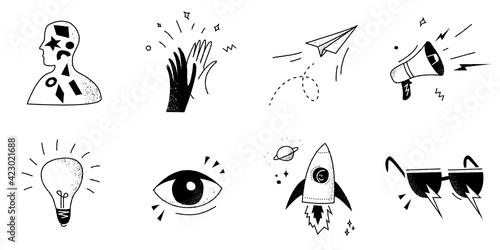 Creative hand-drawn icon set. Vector illustration.