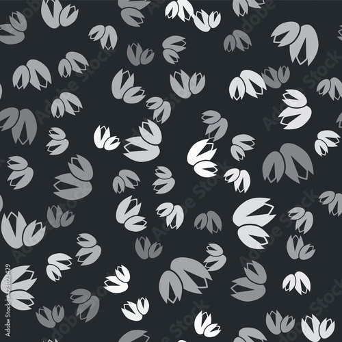 Grey Pistachio nuts icon isolated seamless pattern on black background. Vector