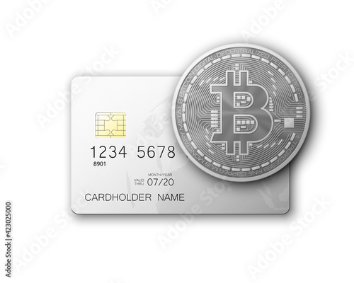 Credit card HUD Golden bitcoin. Digital currency money. Technology credit card bitcoin mining worldwide. Web banner golden bitcoin plastic card. Physical bit coin. Cryptocurrency electronic coin money