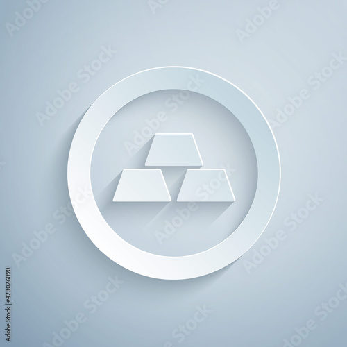 Paper cut Gold bars icon isolated on grey background. Banking business concept. Paper art style. Vector