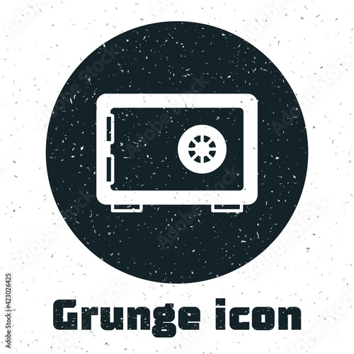 Grunge Safe icon isolated on white background. The door safe a bank vault with a combination lock. Reliable Data Protection. Monochrome vintage drawing. Vector