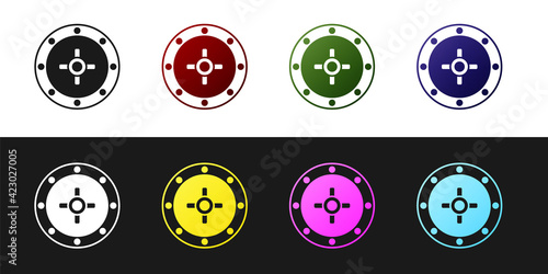 Set Safe icon isolated on black and white background. The door safe a bank vault with a combination lock. Reliable Data Protection. Vector