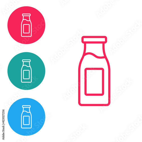 Red line Closed glass bottle with milk icon isolated on white background. Set icons in circle buttons. Vector