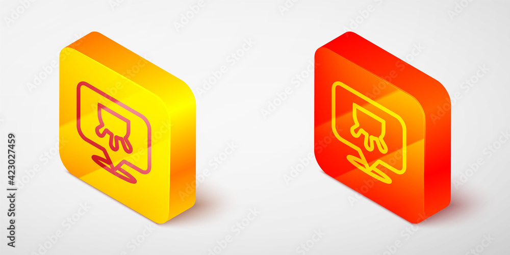 Isometric line Udder icon isolated on grey background. Yellow and orange square button. Vector Isometric line Udder icon isolated on grey background. Yellow and orange square button. Vector