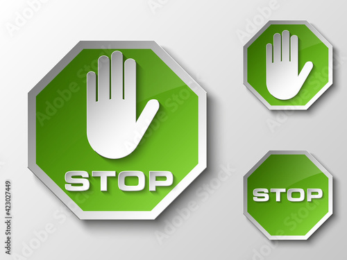 STOP palm icon, No entry icon, road sign, danger badge