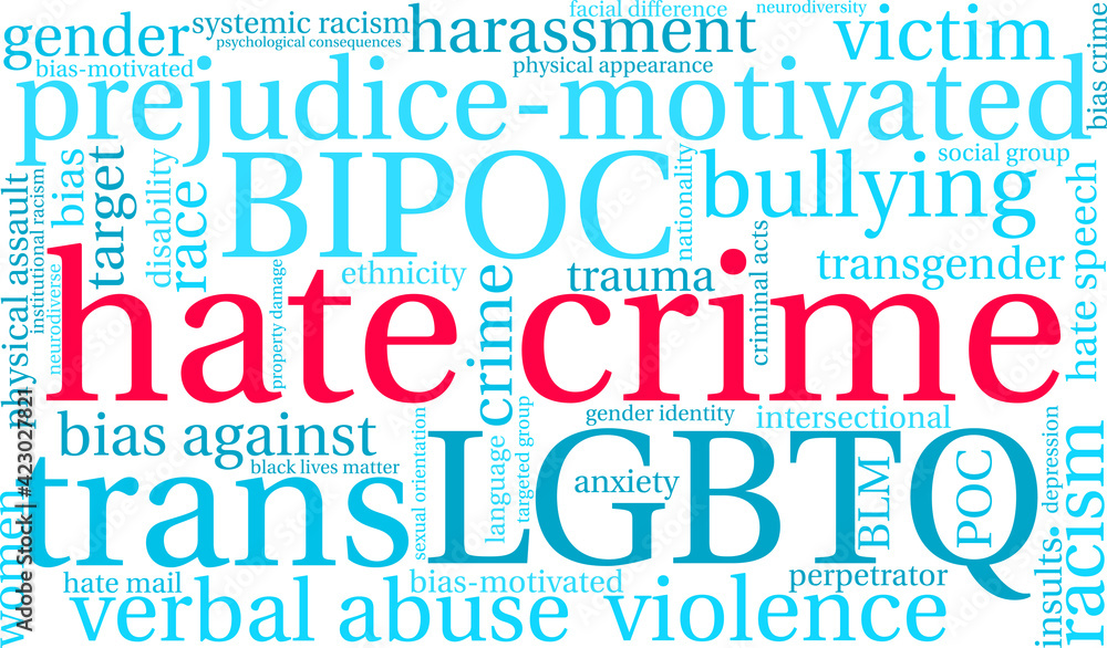 Hate Crime Word Cloud on a white background. Hate Crime Word Cloud on a white background.